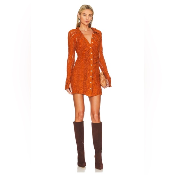 Free People Shayla Lace Mini Dress in Pumpkin Pie - Picture 1 of 1